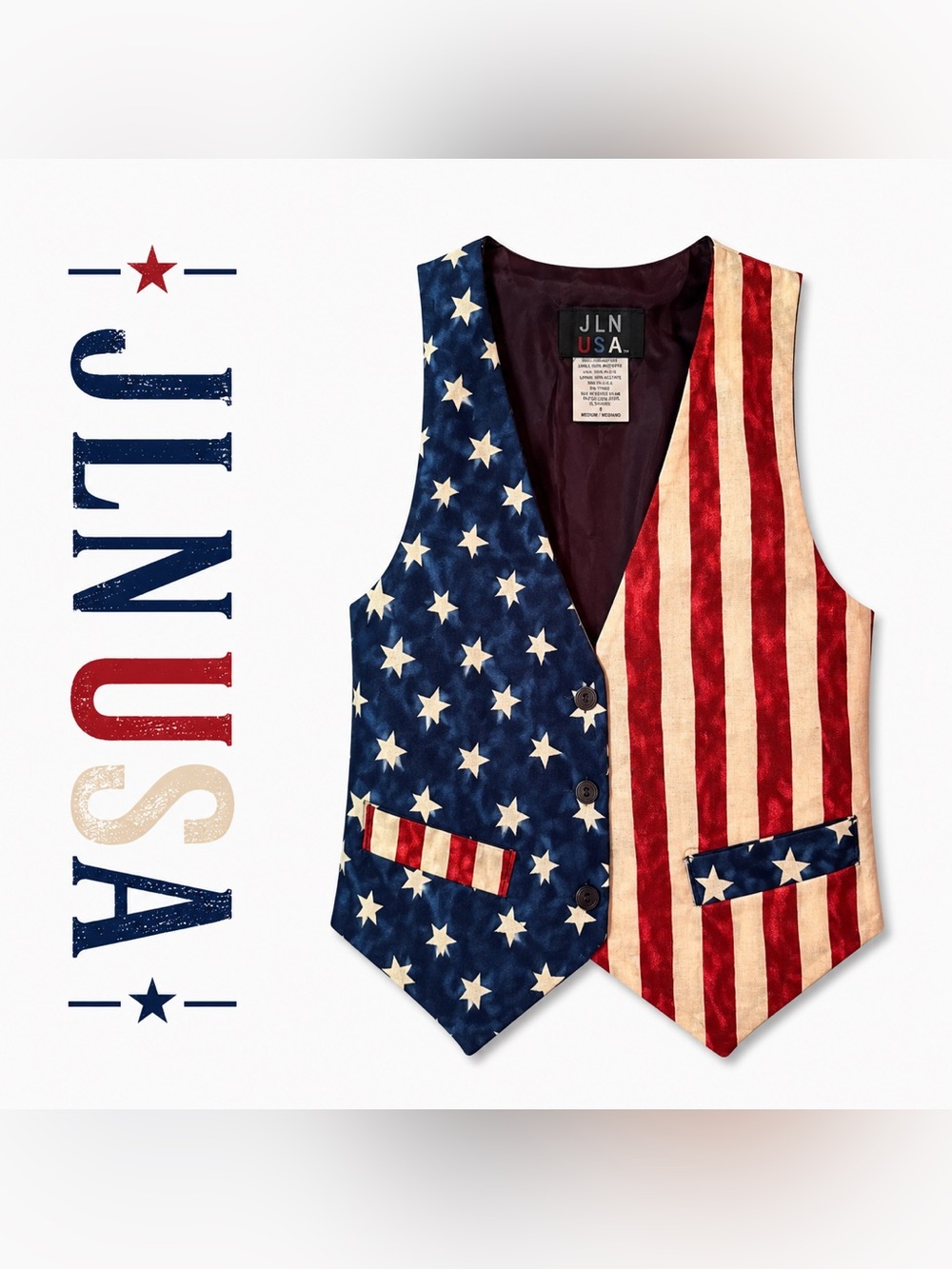 Vintage JLN USA American Flag Vest – Made in USA – Size Medium
